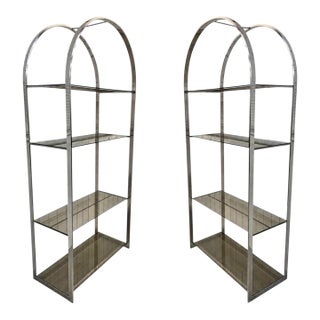 Vintage Milo Baughman Flat Bar Chrome Etagere's - Set of 2 For Sale