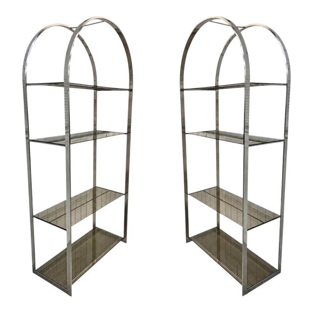 Vintage Milo Baughman Flat Bar Chrome Etagere's - Set of 2 For Sale