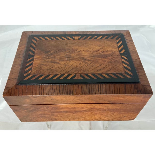 Antique Walnut Inlaid Jewelry or Document Box For Sale - Image 4 of 12