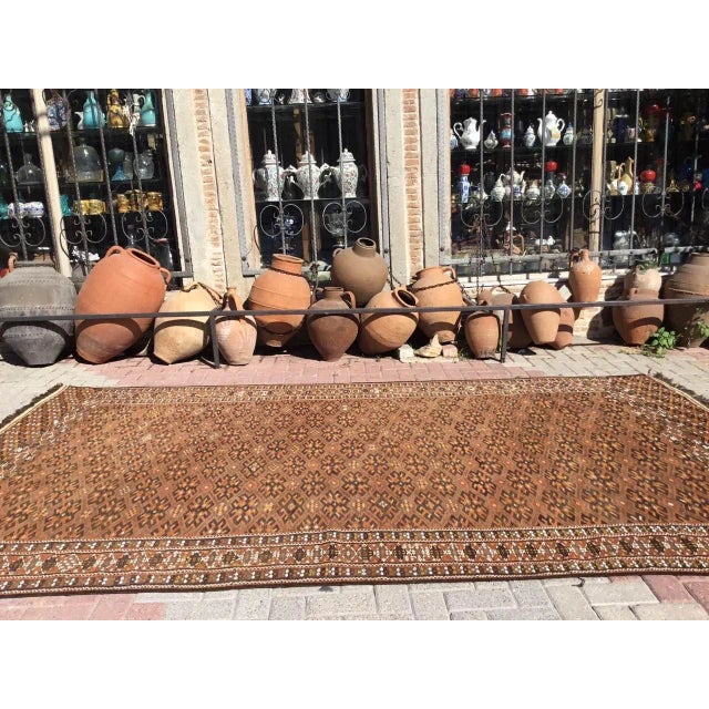 Mid-Century Modern 1950s Vintage Brown Soumak Kilim Rug, 142" X 79" For Sale - Image 3 of 11