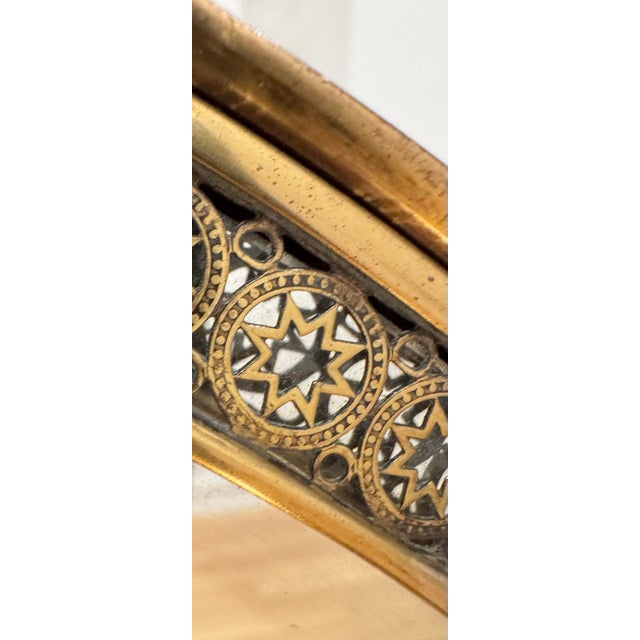 Large 1950s Italian Brass Vanity Mirror With Pierced Star Border & Scroll Base, 22″ For Sale In Chicago - Image 6 of 7