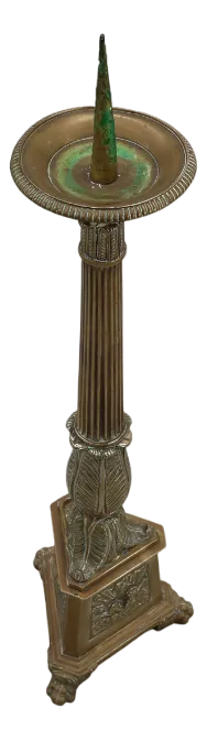 Large Antique Decorated Copper Church Candleholder, 1900s