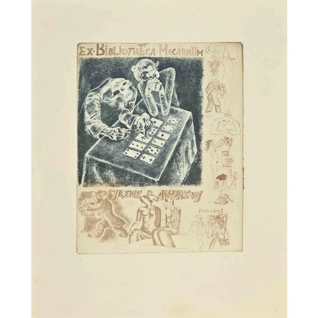 Michel Fingesten, Ex Libris, Ex Bibliotheca Macabrum, Etching, 1939 For Sale