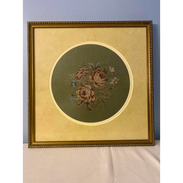 Art Nouveau Vintage Framed Roses Needlepoint Floral Art, a Pair For Sale - Image 3 of 8
