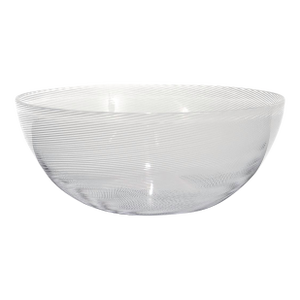 1980's Signed Venini White Mezza Filigrana Murano Glass Bowl