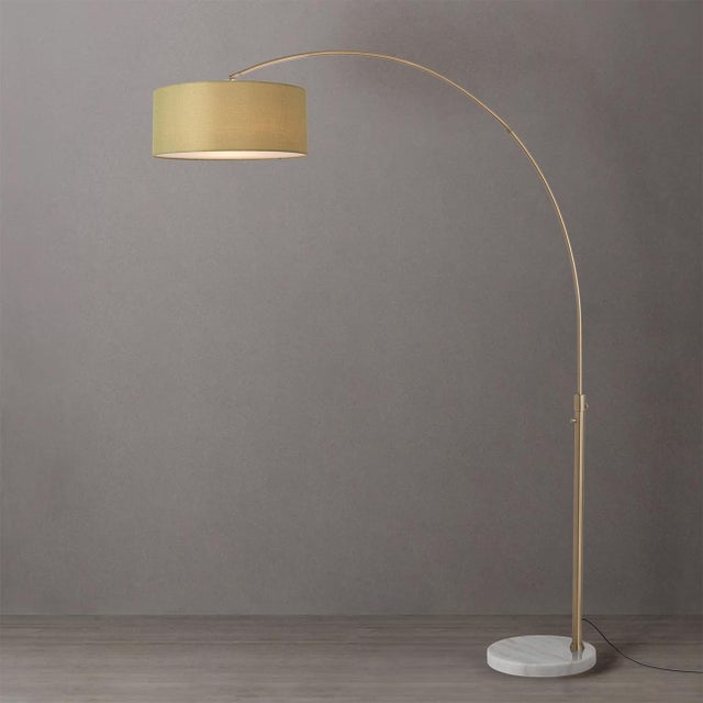 Mid-Century Modern 1960s Nova of California Adjustable Mid Century Brass Floor Lamp - Modern Arc Lamp, Weathered Brass, Round White Marble Base For Sale - Image 3 of 4