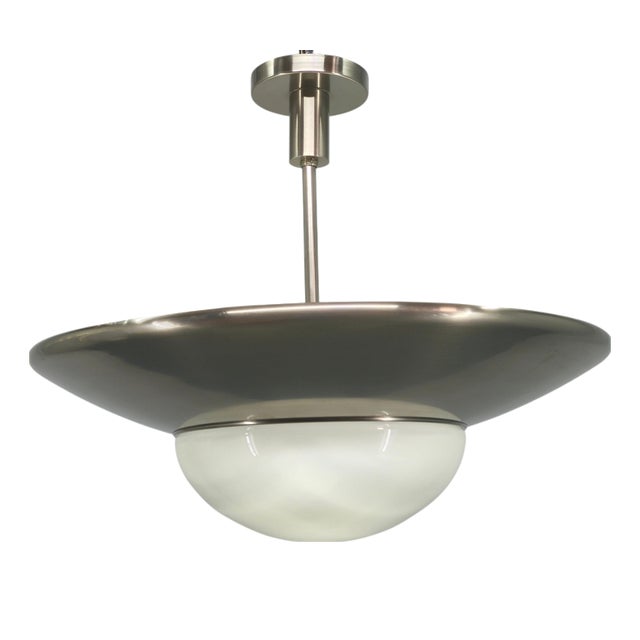 Bauhaus Pendant Light in Nickel and Glass, 1930s For Sale