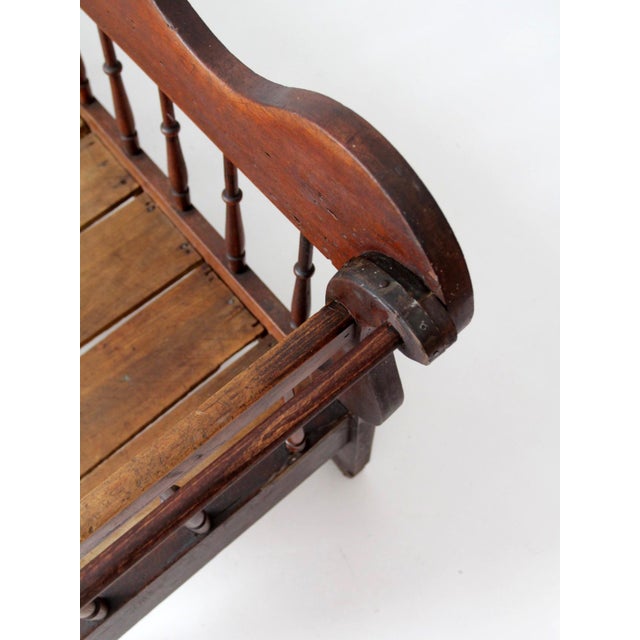 Antique 19th Century Wooden Spindle Back Bench With Scalloped Crest Rail For Sale - Image 6 of 18