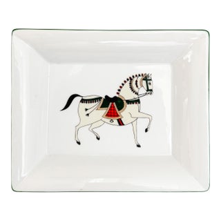 Vintage French Limoges Porcelain Equestrian Vide Poche Tray by Philippe Deshoulières For Sale