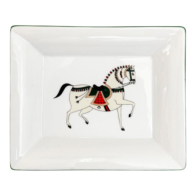 Vintage French Limoges Porcelain Equestrian Vide Poche Tray by Philippe Deshoulières For Sale