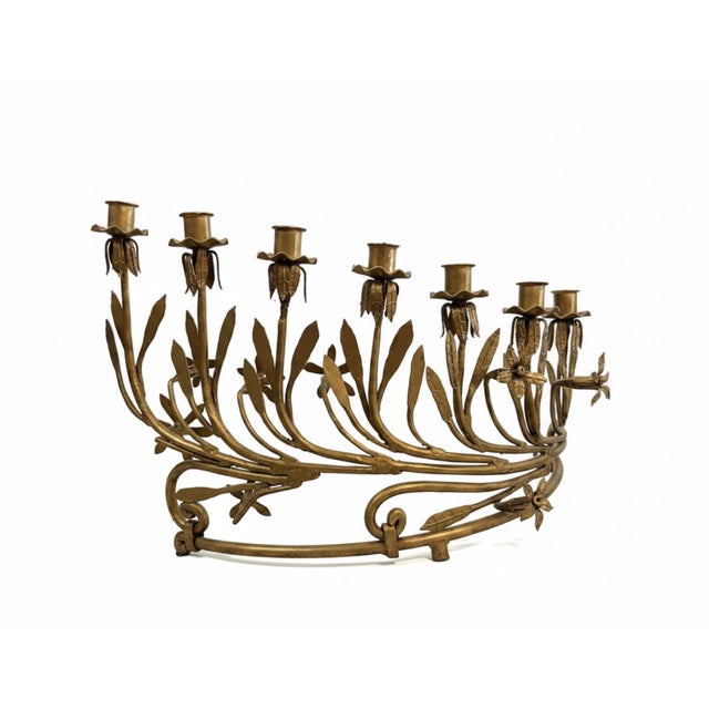 Baroque 19th-Century Style Gilt Wrought Iron Floral Candelabra Candle Holders – Pair For Sale - Image 3 of 9