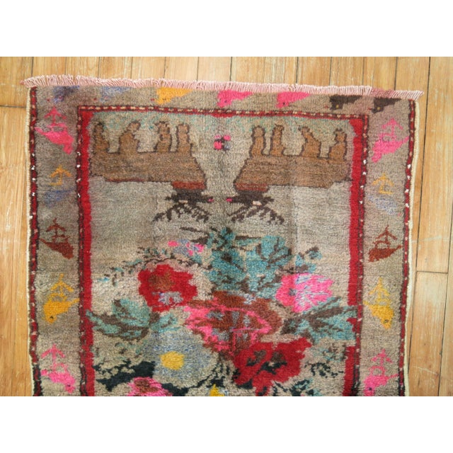 Pictorial Animal Human Turkish Rug, Mid 20th Century For Sale - Image 4 of 6