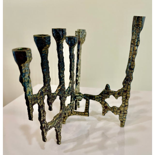 Mid Century Brutalist Brass Menorah For Sale In Naples, FL - Image 6 of 12