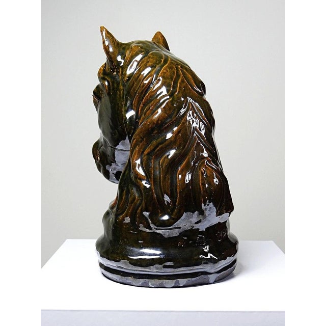 1980s Horse Head or Chess Knight in Glazed Terracotta, France, 1980s For Sale - Image 5 of 17
