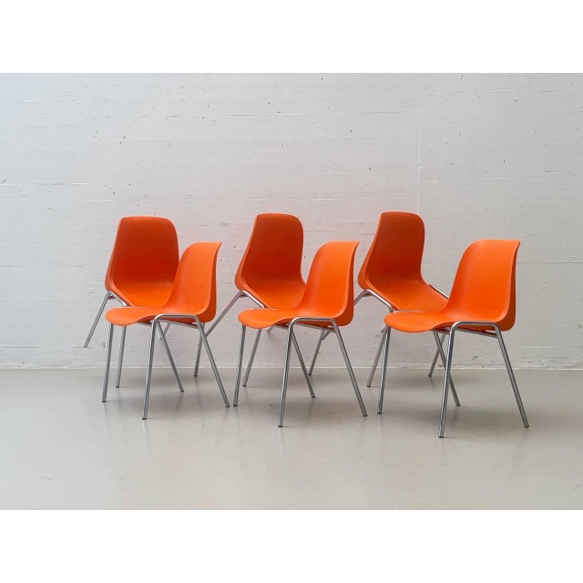 Orange Stacking Chairs Europa by Helmut Starke for Embru, 1970s For Sale - Image 3 of 15