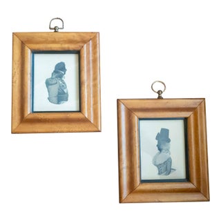 20th Century Pair of Silhouette Lithograph Print Portraits in Birdseye Maple Frames For Sale