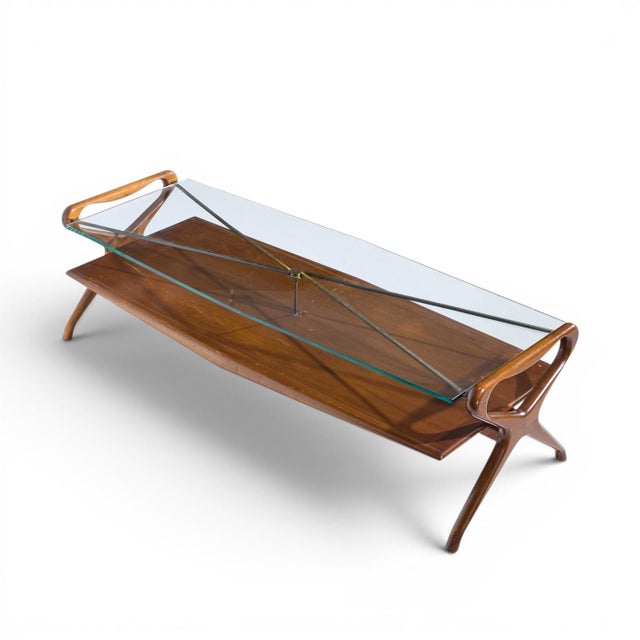 Cesare Lacca Style Mid Century Italian Walnut and Brass Coffee Table For Sale - Image 9 of 9