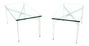 Vintage Mid Century X-Base Glass-Top Coffee Tables- a Pair