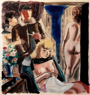 'Brothel Interior With Figures' by André Dignimont, Salon D’Automne, Paris, Benezit, Illustrator