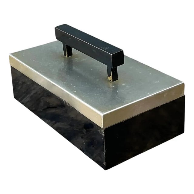 Vintage Metal and Wood Lidded Box For Sale