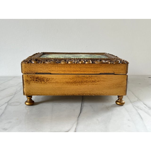 French Vintage Gilded Wood Jewelry Music Box For Sale - Image 3 of 12