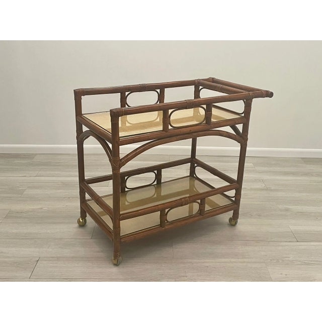 Mid-Century Modern Bamboo & Rattan Bar Cart For Sale - Image 4 of 9