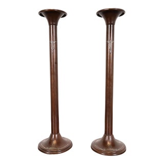 Silver Crest Arts & Crafts Sterling Silver on Bronze Tall Candlesticks, Pair For Sale