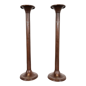 Silver Crest Arts & Crafts Sterling Silver on Bronze Tall Candlesticks, Pair