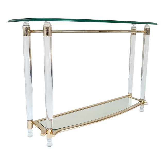 Console Table in Acrylic and Glass with Gold Metal, 1980s For Sale