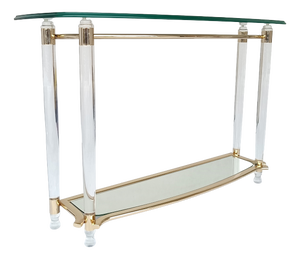 Console Table in Acrylic and Glass with Gold Metal, 1980s