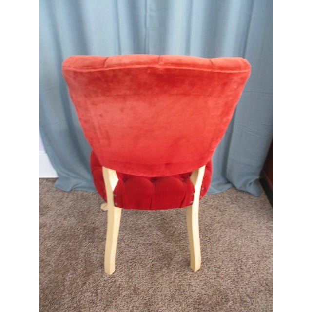 1950s 1950s French Provincial Cream Wood Side Chair in Tufted Red Velvet For Sale - Image 5 of 12