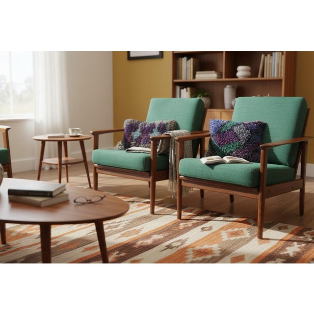 Danish Lounge Chair in Walnut with Cushions Reupholstered in Wool Fabric, 1960s For Sale - Image 9 of 18