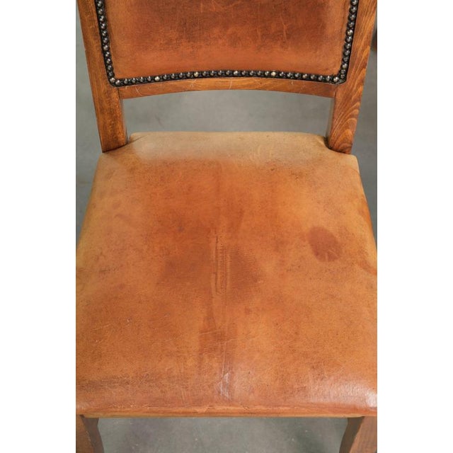 Sheepskin Dining Chairs in Warm Cognac Color with Decorative Nails, Set of 6 For Sale - Image 4 of 18