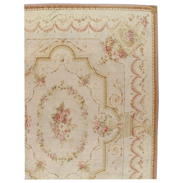 Antique French Aubusson Carpet, Fine Pale Pink, Rose, Taupe, Elegant Carpet For Sale - Image 10 of 18