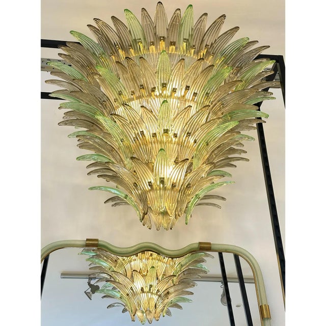 Venetian Smoked-Fumè and Green Palmette Murano Glass Chandelier by Simoeng for Simoeng For Sale - Image 4 of 8