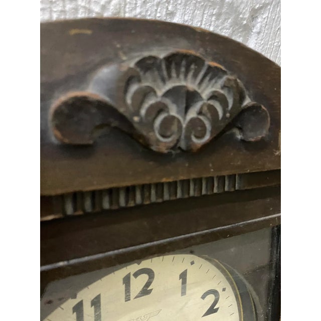 Traditional Vintage Traditional Mahogany Wall Clock With Handcarved Details For Sale - Image 3 of 12