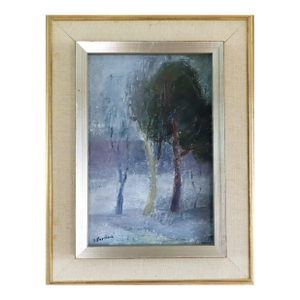 Mid-Century Modern 'Hushed Trees' Vintage Original Landscape Oil Painting, Framed