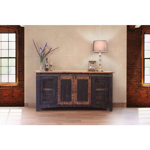2020s Greenview Sliding Door Distressed Black Tv Stand - 70 Inch For Sale - Image 5 of 6