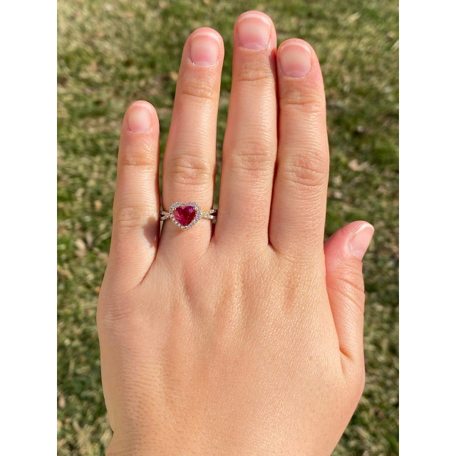 The Lovers Leap: Heart Shaped Natural Ruby and Diamond Ring in Yellow Gold For Sale - Image 10 of 11