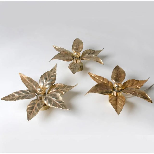Goldenrod Brass Flowers Wall Light from Willy Daro, 1970s For Sale - Image 8 of 13