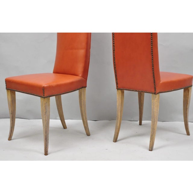 Vintage French Art Deco Gio Ponti Style High Back Pickled Wash Side Chair - Pair For Sale - Image 16 of 18