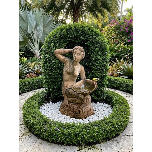 Ceramic Vintage Neoclassical Terracotta Garden Fountain - Maiden With Scallop Shell For Sale - Image 7 of 7