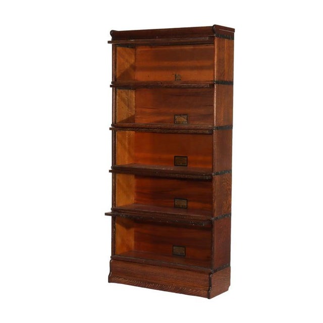 Wood Antique Globe Wernicke Arts & Crafts Mission Oak Stack Barrister Bookcase Circa 1920 For Sale - Image 7 of 10