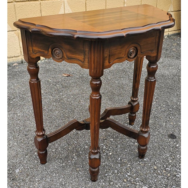 Early 20th Century Early 20th Century Edwardian Carved Walnut Stretcher Console Table, Circa 1920s For Sale - Image 5 of 9