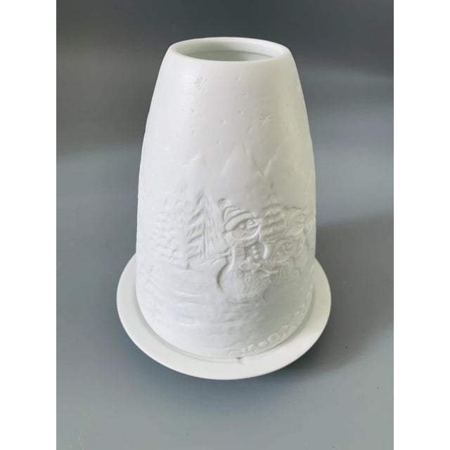 Late 20th Century Vintage Bisque Porcelain Votive Candle Holders, Cherub & Winter Holidays Themes, Set of 2 For Sale - Image 5 of 11