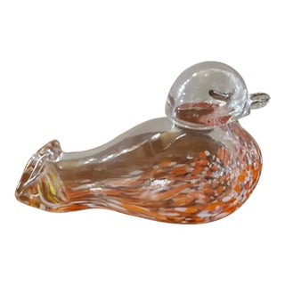 Vintage Art Glass Bird or Duck, Clear, Orange and White For Sale