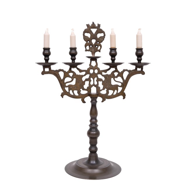 Metal Large Antique Bronze Shabbat Candelabras, Germany, 1900s, Set of 2 For Sale - Image 7 of 11
