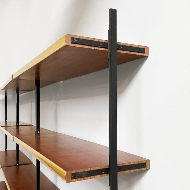 Mid-Century Modern Mid-Century Modern Italian Bookcase in Wood, Brass and Black Metal, 1960s For Sale - Image 3 of 14