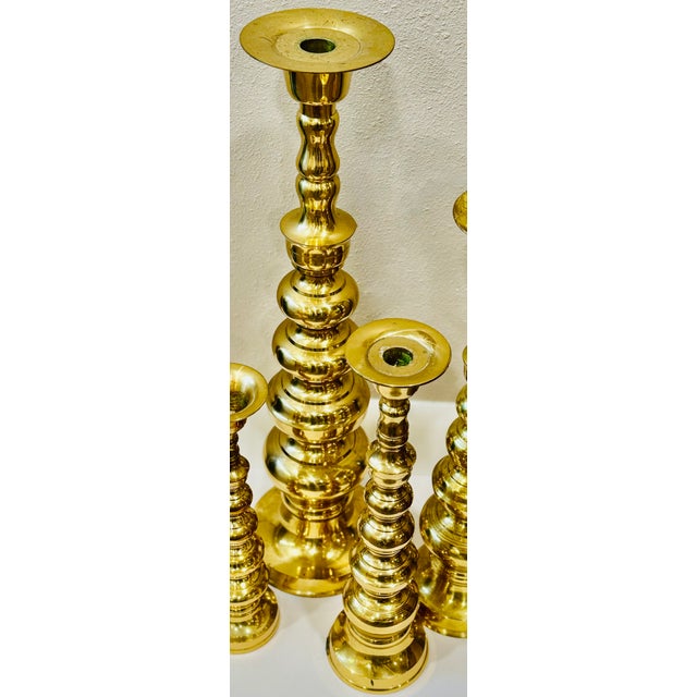 1970s Set of 4 Vintage Venus Solid Brass Oversized Candlesticks – Japan, 12" to 22" For Sale In Seattle - Image 6 of 7
