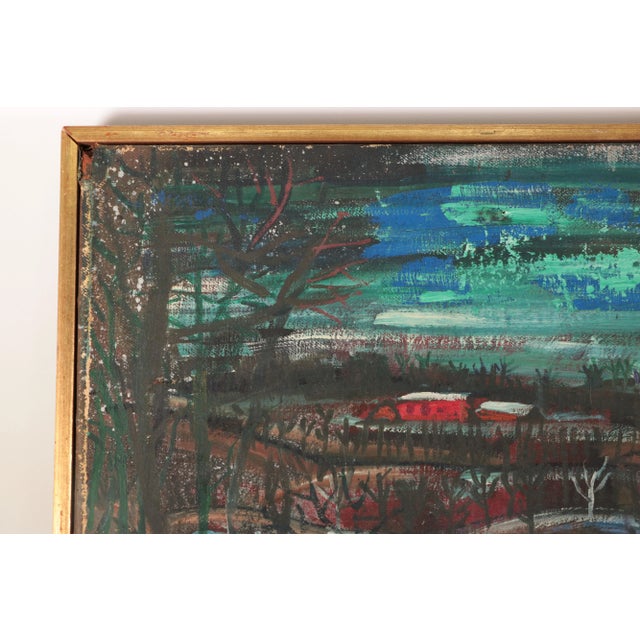 Country Snow Original Mid Century Naive Painting For Sale In Madison - Image 6 of 10